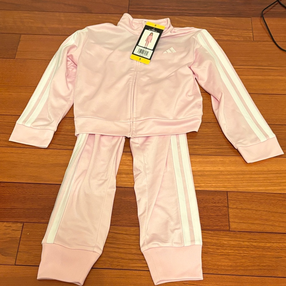 Adidas Light Pink Kids' Tracksuit with White Stripes